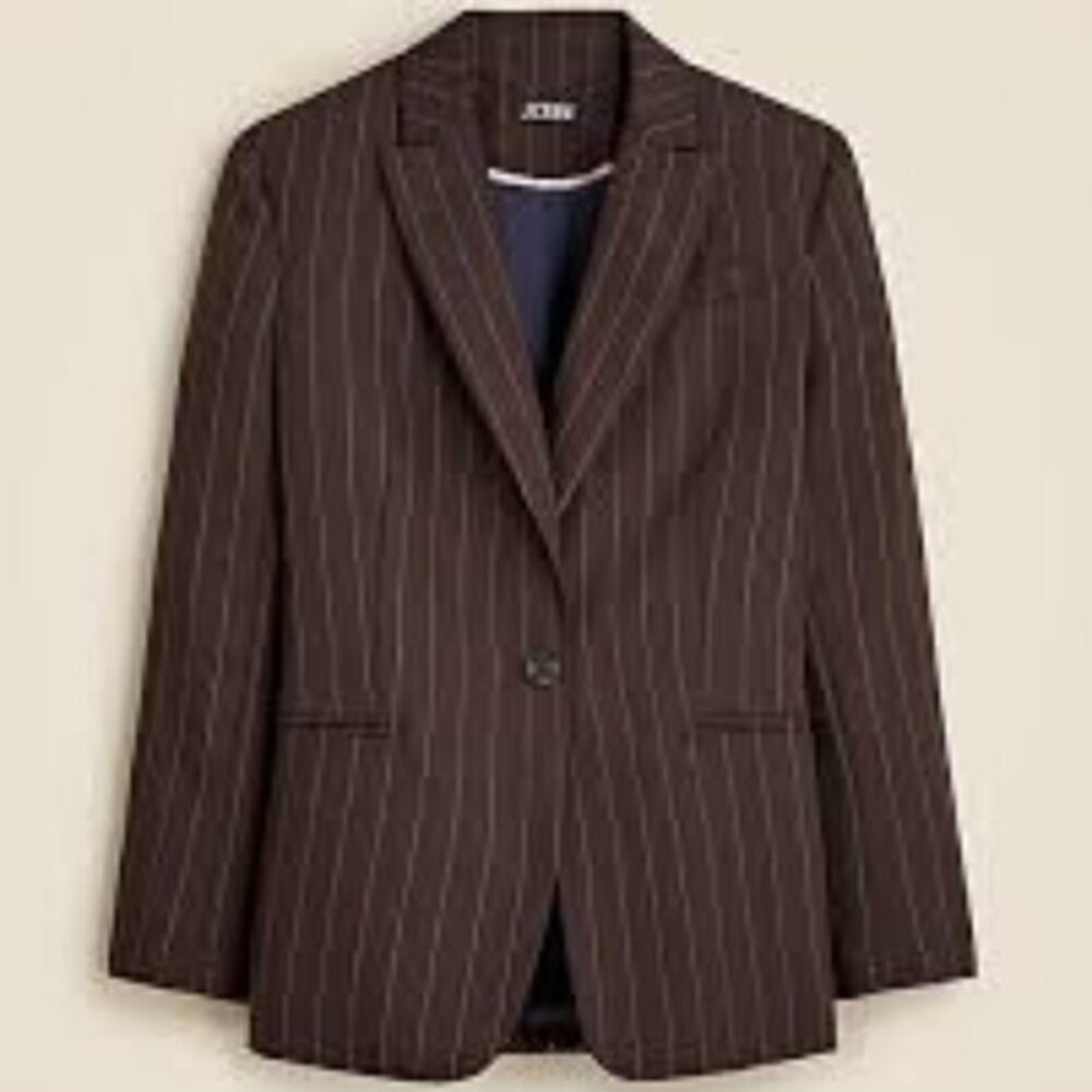 Jcrew Collection Wool blend Blazer & wide-leg in chocolate brown pinstripe, NWT